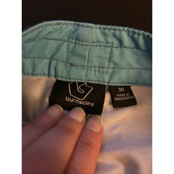 Burnside Men's Swim Trunks Blue Gray Board Shorts Back Zip Hawaiian Size 30 - Picture 3 of 6